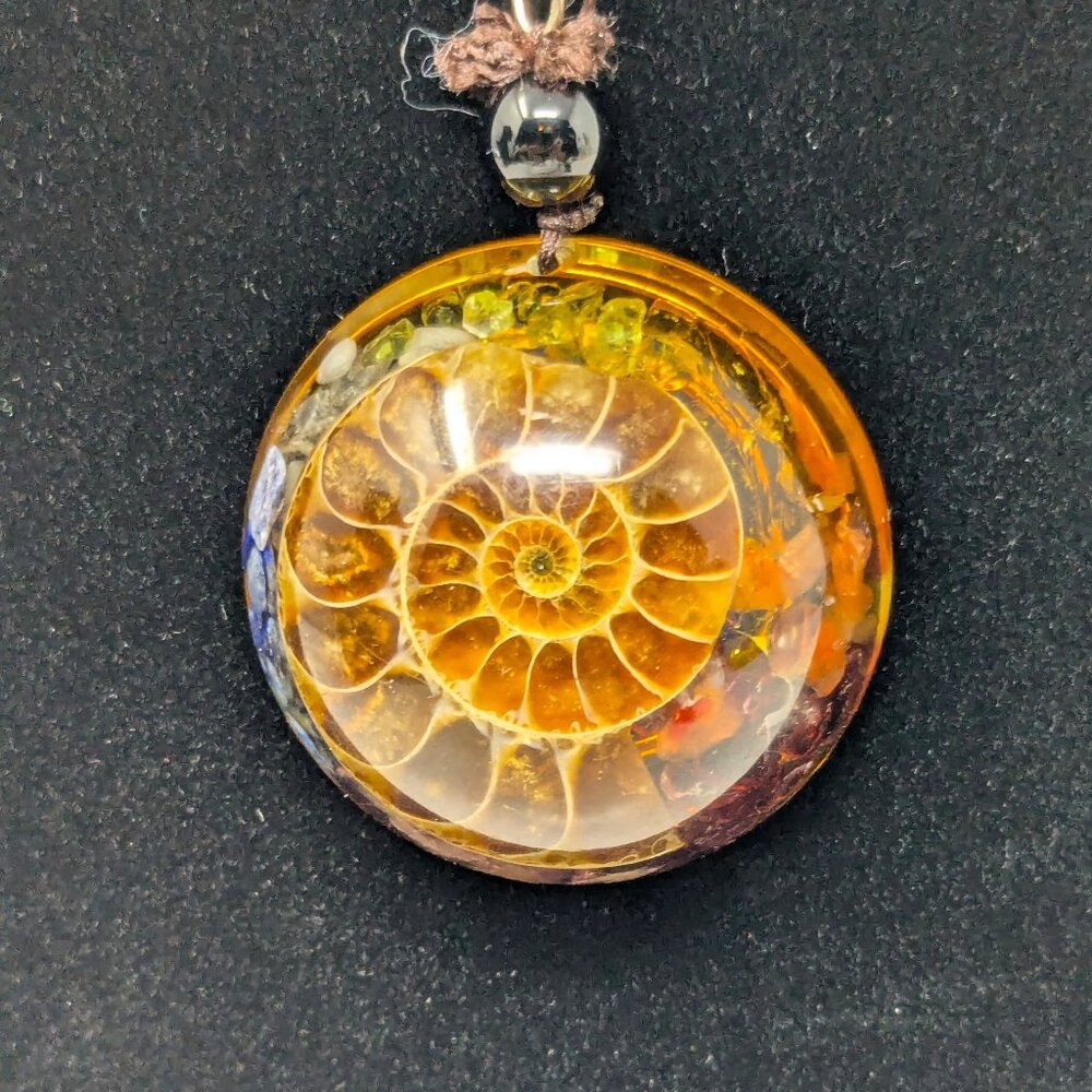 Ammonite Fossil Nautilus Spiral Resin Pendant 7 Chakra Crystal Healing Stones